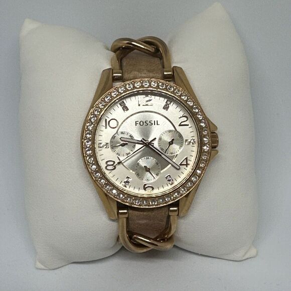 Unbranded Accessories - Fossil Riley ES3466 Women's Beige Leather Analog Dial Quartz Wrist Watch HME18